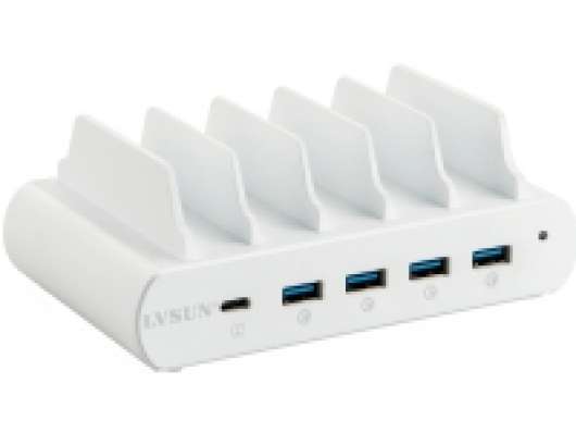 110W 5-Port Charging station, stand, 1x USB-C PD, 4x USB-A QuickCharge