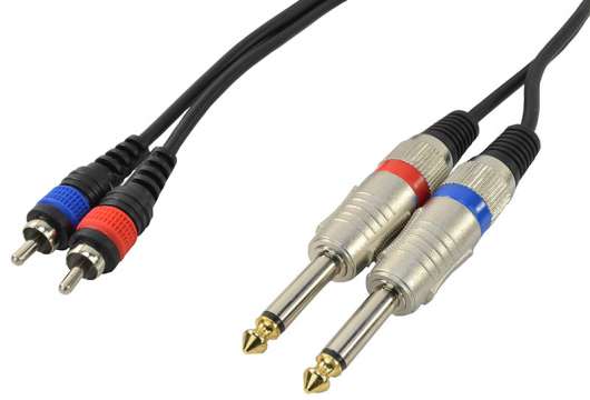 2 x RCA Phono Male To 2 x 6.3 mm Jack Mono Adapter Cable 3 meter