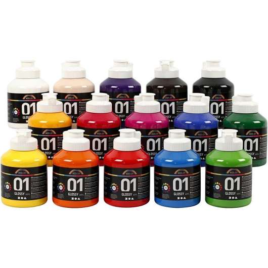 A-Color Acrylic Paint Assorted Colors 01 Glossy 15x500ml