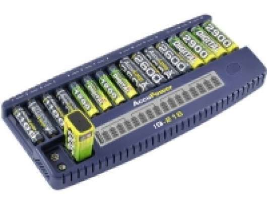 AccuPower IQ216 Oplader til runde celler NiCd, NiMH R03 (AAA), R6 (AA), 9 V blokbatteri