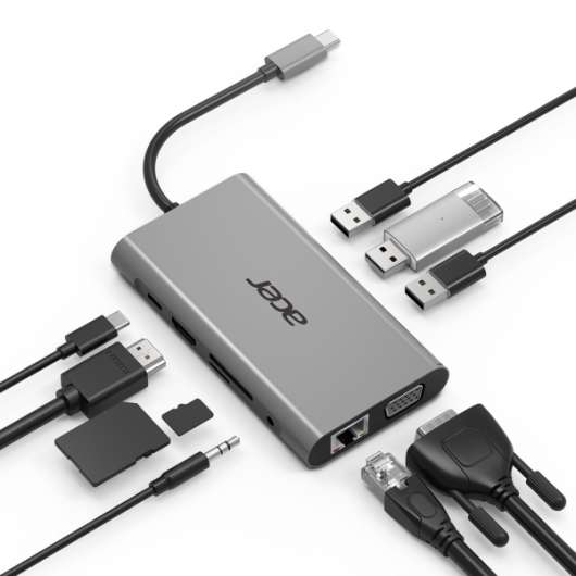Acer Hubb / 10 Portar / USB-C - Silver