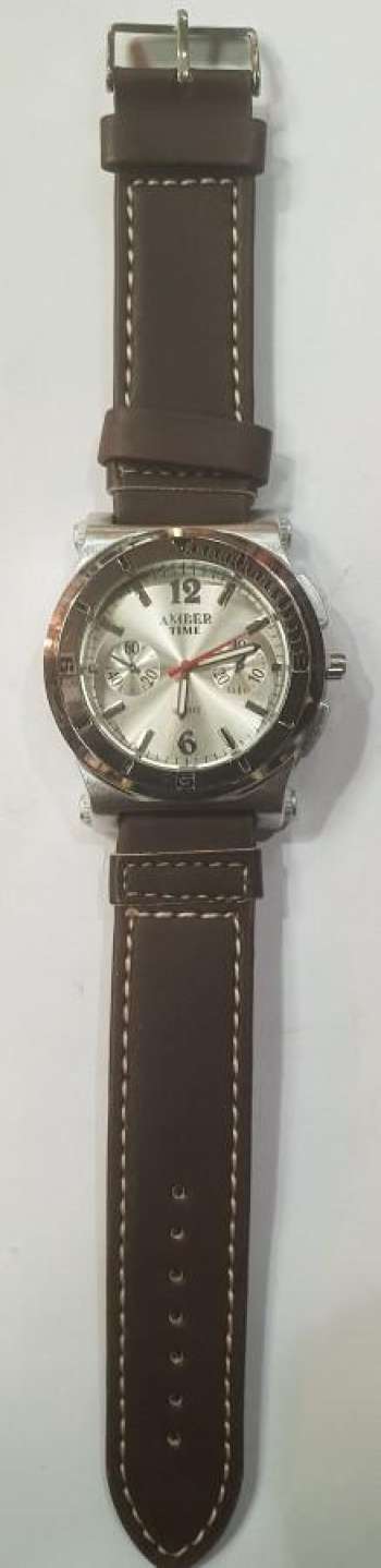 Amber Time Brown Leather Strap Silver Face