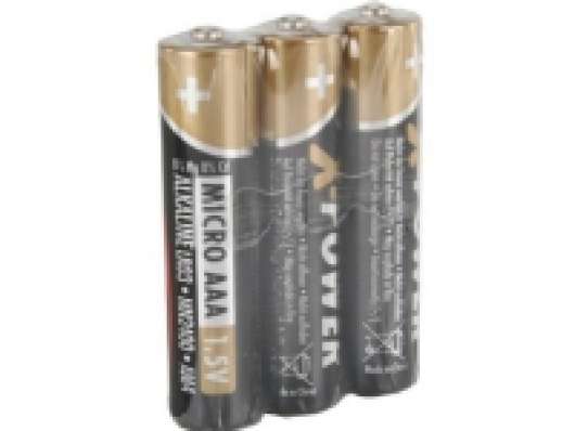 Ansmann X-Power Micro AAA, Single-use battery, Alkalisk, 1,5 V, 3 styck, Svart, Guld, 44,5 mm