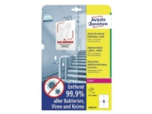 Antimikrobielle labels avery, 10,5 x 14,8 cm, hvid, pakke a 40 stk.