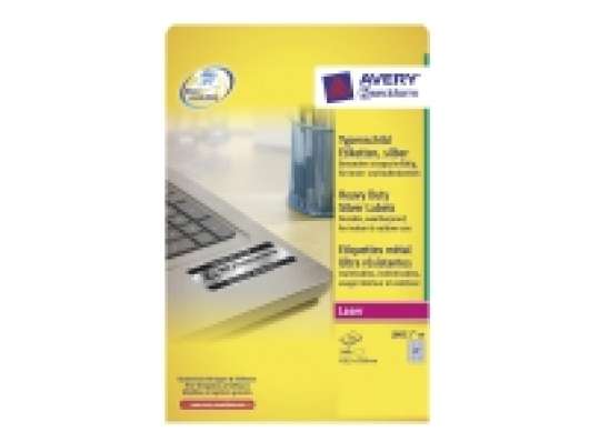 Avery Heavy Duty Laser Labels L6011 - Polyester - silver - 29.6 x 63.5 mm 540 stk (20 ark x 27) etiketter