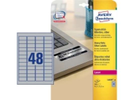 Avery Heavy Duty Laser Labels - Polyester - silver - 45.7 x 21.2 mm 960 etikett (er) (20 ark x 48) etiketter
