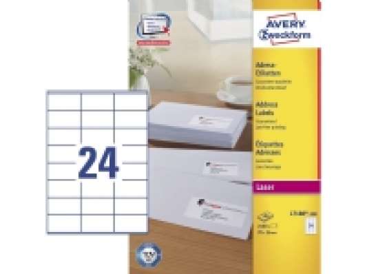 Avery L7180 - Permanent häftning - vit - 70 x 36 mm 2400 etikett (er) (100 ark x 24) adresslappar
