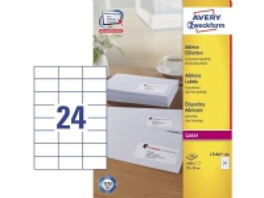 Avery L7181 - Permanent häftning - vit - 70 x 37 mm 2400 etikett (er) (100 ark x 24) adresslappar