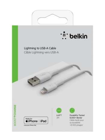 Belkin Lightning till USB-A kabel, 2 meter - Vit
