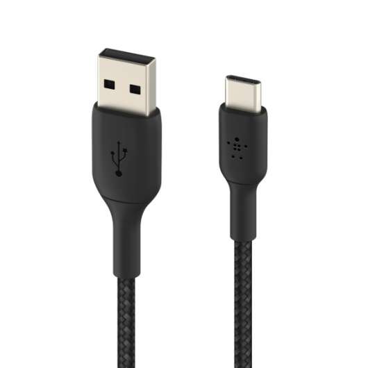 Belkin - Nylonflätad USB-A till USB-C kabel, 1 meter - Svart