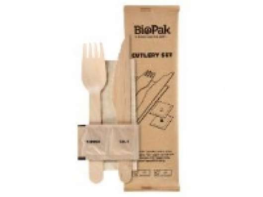 Bestikpose 5/1 med træ kniv/gaffel/serviet/salt/peber,250 pk/krt