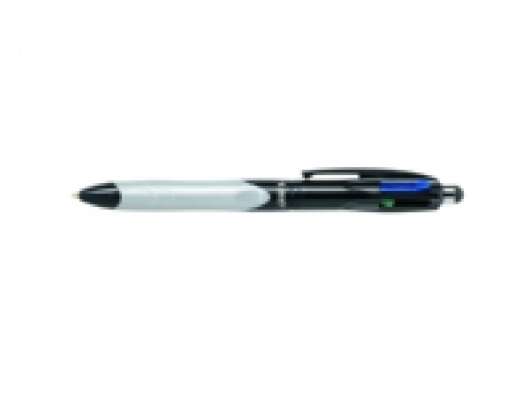 BIC 4 colours grip stylus doos met 12 stuks, Clip-on retractable ballpoint pen, Svart, blå, grön, Röd, Svart, metallisk, 1 mm, 0,4 mm, 12 styck