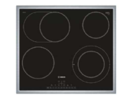 Bosch Serie 6 PKN645FP1E - Keramisk häll - 4 kokplattor - Fördjupning - bredd: 56 cm - djup: 49 cm - svart/rostfritt stål - med kanter i rostfritt stål - svart / rostfritt stål