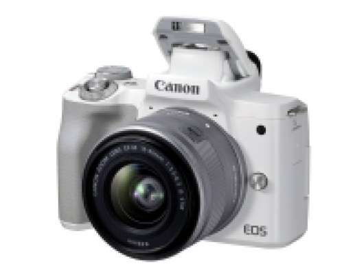 Canon EOS M50 Mark II - Digitalkamera - spegellöst - 24.1 MP - APS-C - 4 K / 24 fps - 3x optisk zoom EF-M 15 - 45 mm IS STM-lins - Wi-Fi, Bluetooth - vit
