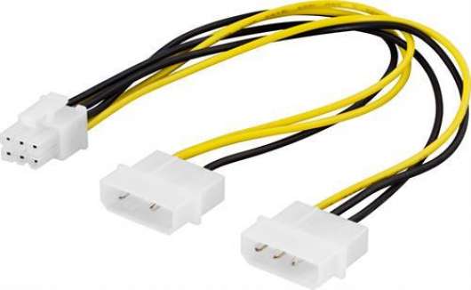 Deltaco Adapterkabel 2xmolex till 6-pin PCI-Express, 25cm