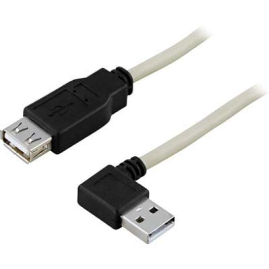 DELTACO USB 2.0 kabel Typ A ha vinklad - Typ A ho rak 0,2m, vit/svart