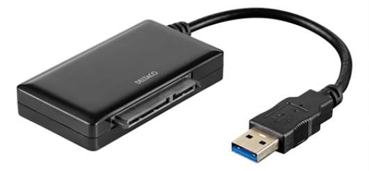 Deltaco USB 3.0 till SATA 5Gb/s adapter, för 2,5" och 3,5" hårddiskar, svart
