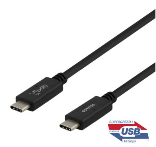DELTACO USB-C till USB-C-kabel, 1m, 100W 5Am USB 3.1 - Svart