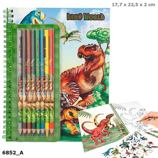 Dino World Colouring Book & 8 Pencils + Stickers