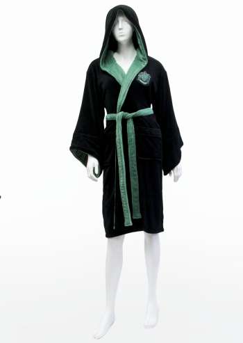 Harry Potter Slytherin Ladies Black Fleece Robe with Hood