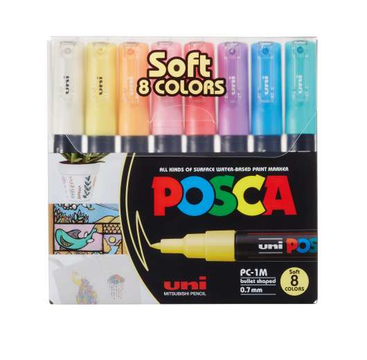 Posca - PC1MC - Extra Fine Bullet Tip Pen - Soft Colors 8 pc