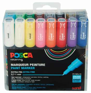Posca - PC1MC - Extra Fine Tip Pen - Basic Colors 16 pc