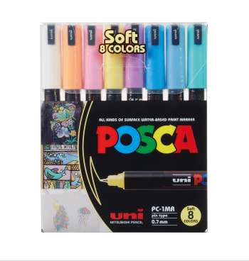 Posca - PC1MR - Extra Fine Tip Pen - Soft Colors 8 pc