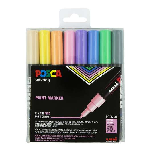 Posca - PC3M - Fine Tip Pen - Pastel 8 pc