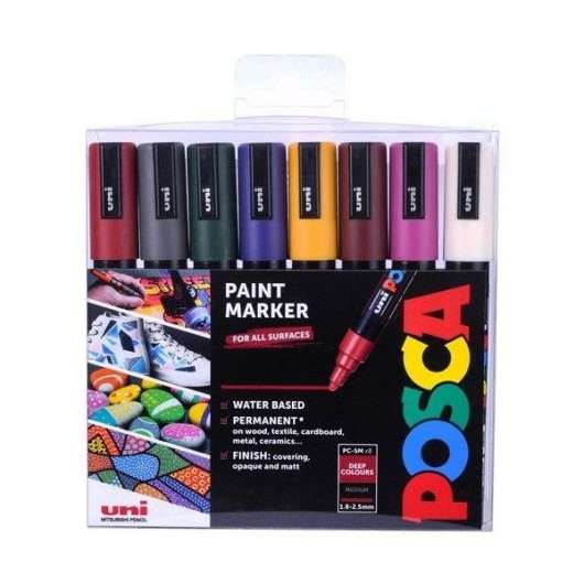Posca - PC5M - Medium Tip Pen - Deep colors 8 pc