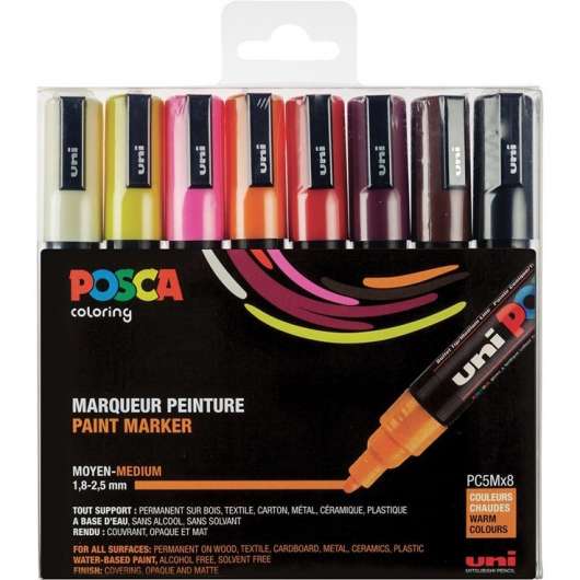Posca - PC5M - Medium Tip Pen - Warm colors 8 pc