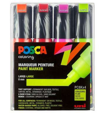 Posca - PC8K - Broad Tip Pen - Neon colors 4 pc