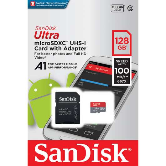 SANDISK Minneskort MicroSDXC Ultra 128GB 100MB/s UHS-I Adapt