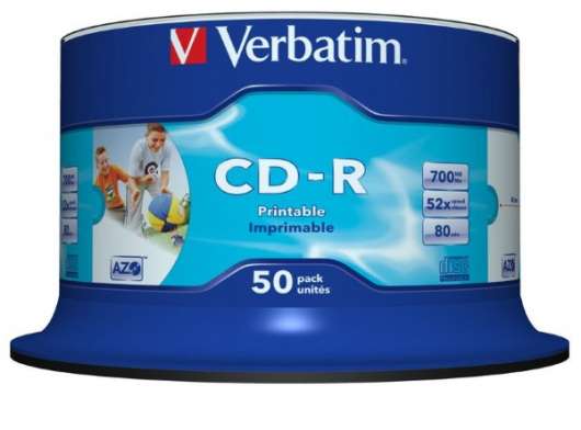 Verbatim CD-R Skiva 50-Pack 700MB - 52x (Printable Ink)