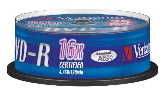 Verbatim DVD-R 16X 4,7GB 25-Pack (Cakebox)